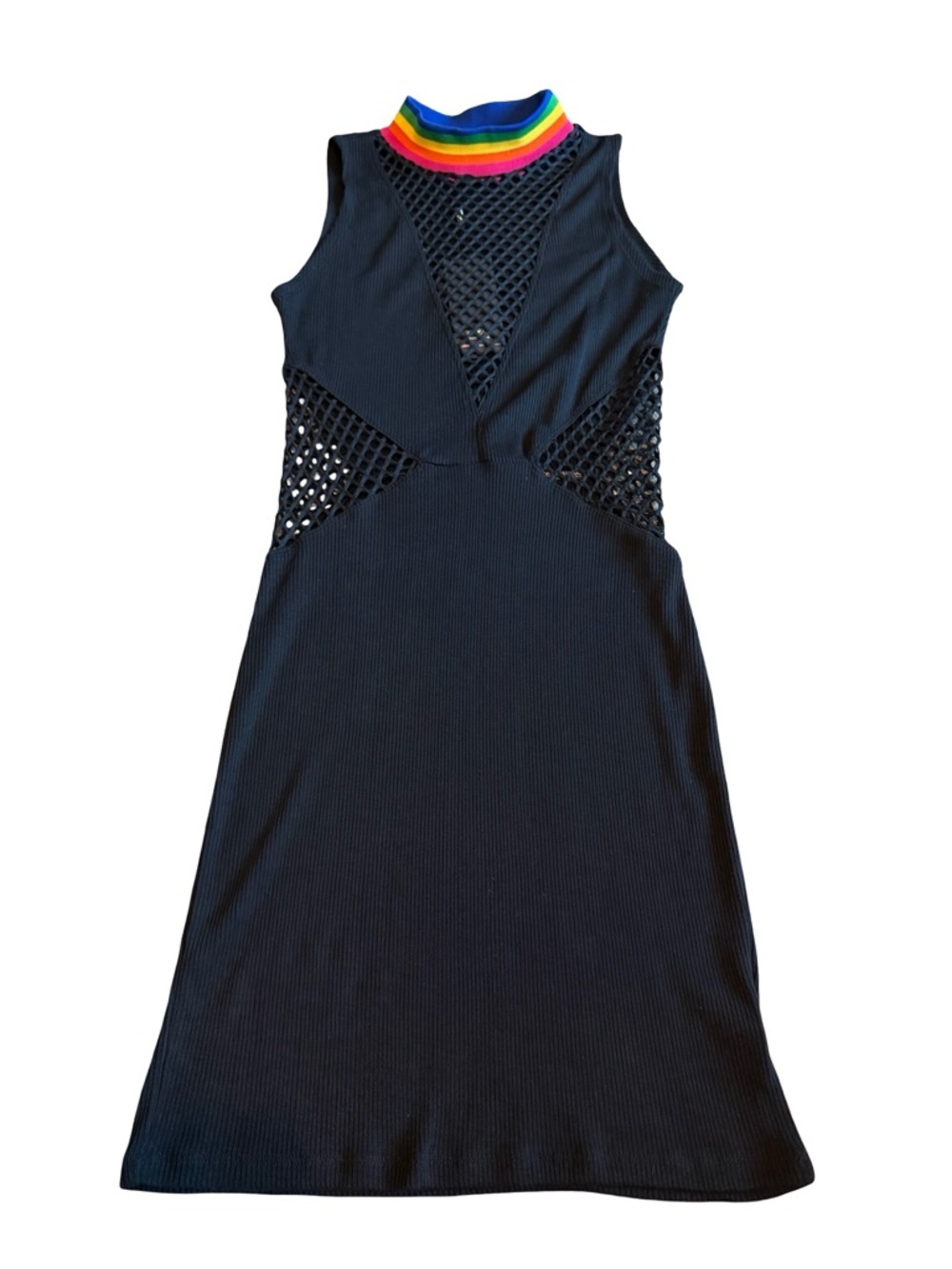 Jaded London Black Bodycon Dress Cutout Mesh Rainbow Collar Size Small NWT